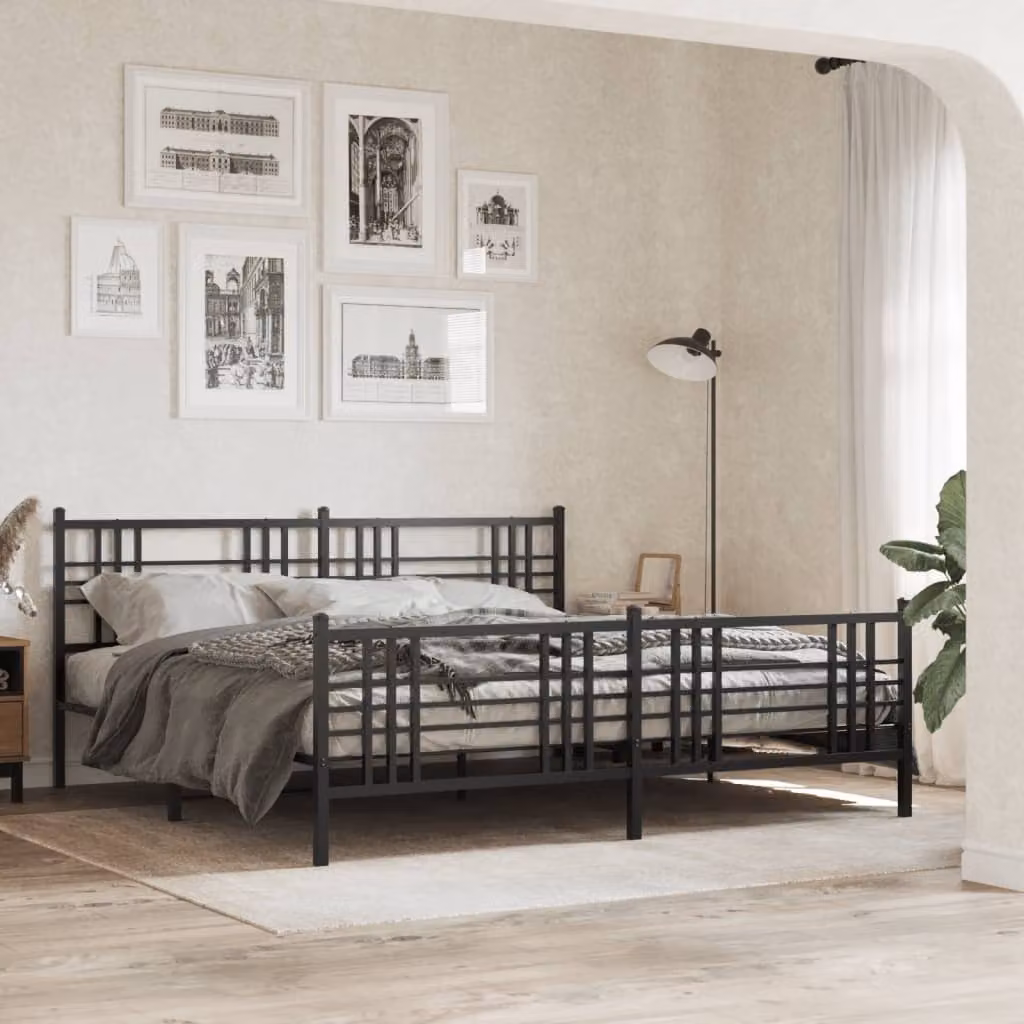vidaXL Giroletto con Testiera e Pediera in Metallo Nero L: 198 cm, P: 207 cm, H: 90 cm