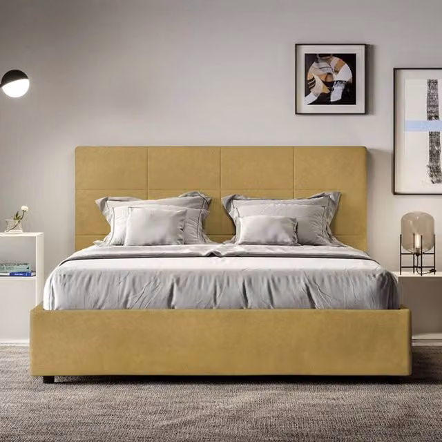 Letto matrimoniale king size con contenitore imbottito ityhome Mika in microfibra colore ocra L 170 x P 210 cm