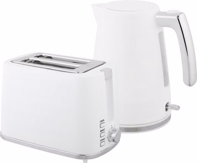 Set HOMCOM composto da bollitore elettrico da 1,7L con termostato e tostapane doppio con 7 livelli di doratura, colore bianco