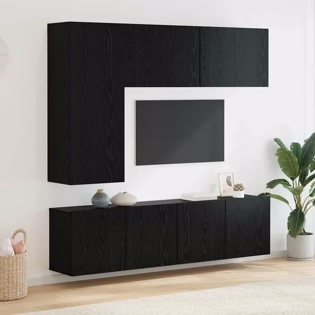 Unità TV da parete moderna vidaXL in 5 pezzi, Rovere e Nero, in legno MDF – 2