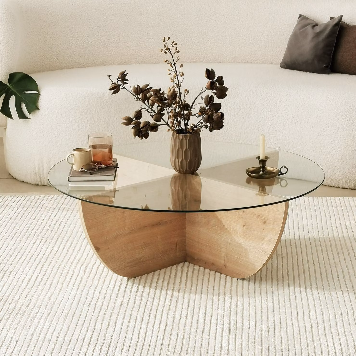 Skye Decor, Lily - Sapphire Oak, tavolini, rovere zaffiro, vetro, 90 x 30 x 90 cm