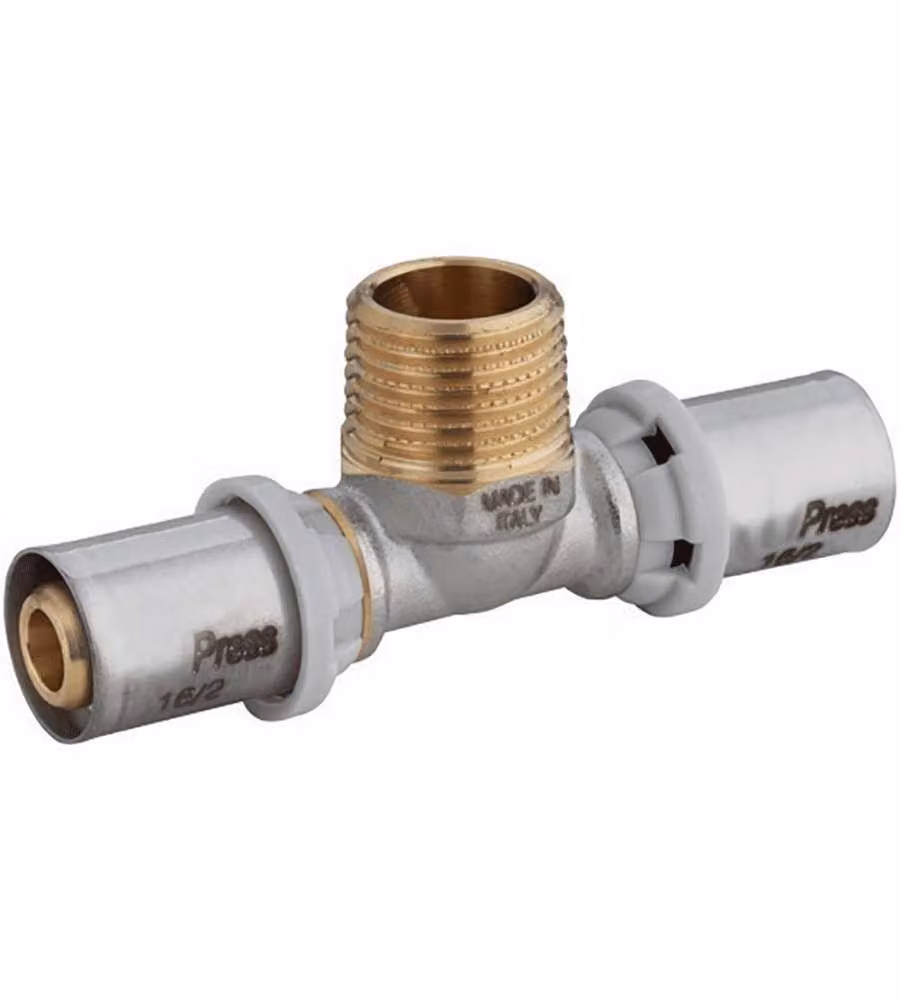 IDRO BRIC Raccordo a Tee Maschio 1/2'' M x 20mm A Pressare Multistrato