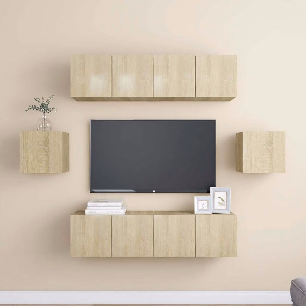 Set di mobili porta TV vidaXL 6 pezzi in legno multistrato color rovere sonoma e beige per soggiorno in stile moderno