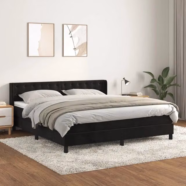Letto Ibrido vidaXL con Giroletto a Molle e Materasso in Velluto Nero e Bianco L/P: 180 x 200 cm – 1
