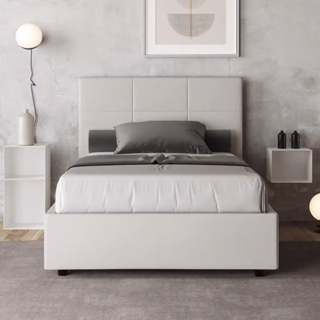 Letto matrimoniale francese con contenitore imbottito Mika Ityhome in similpelle bianco L/P: 140 x 190 cm – 2