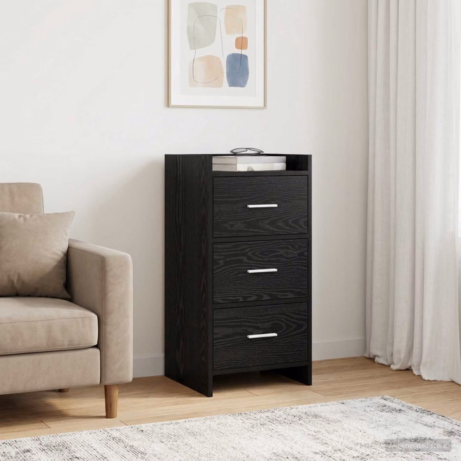 Credenza moderna vidaXL in legno ingegnerizzato e metallo, colore nero, L 40 cm x P 36 cm x H 80 cm