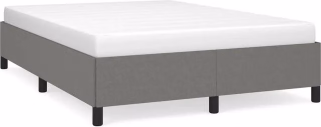 Letto matrimoniale moderno in tessuto grigio con struttura in legno e doghe fisse L/P/H: 140 x 190 x 35 cm