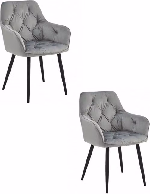 Set di 2 sedie Jork in velluto grigio argento con gambe in metallo nero di KENDRA HOME