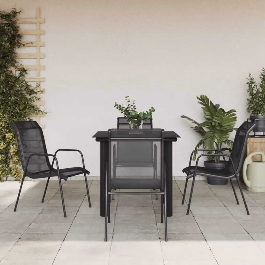 Maison Exclusive - Set da pranzo da giardino a 5 pezzi in acciaio nero e Textilene