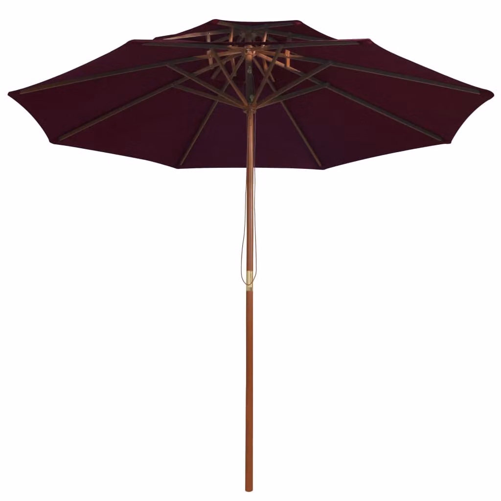 Ombrellone a Due Livelli con Palo in Legno 270 cm Rosso Bordò