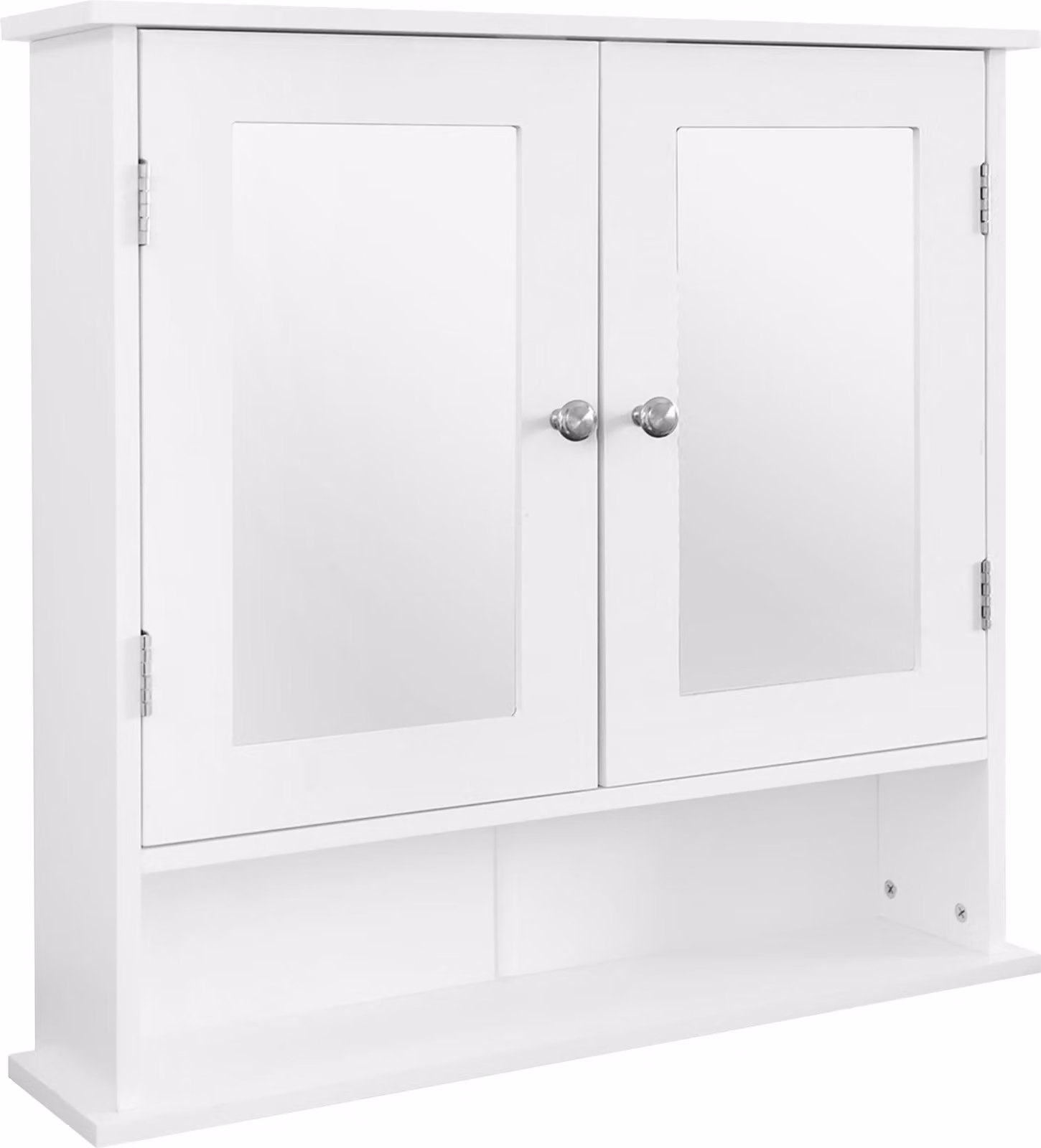ML-Design mobile a specchio per bagno, 56x58x13 cm, bianco, in legno, mobile da bagno con 2 ante e ripiano, molto spazio, in stile rustico, mobile da bagno a parete mobile da bagno a specchio