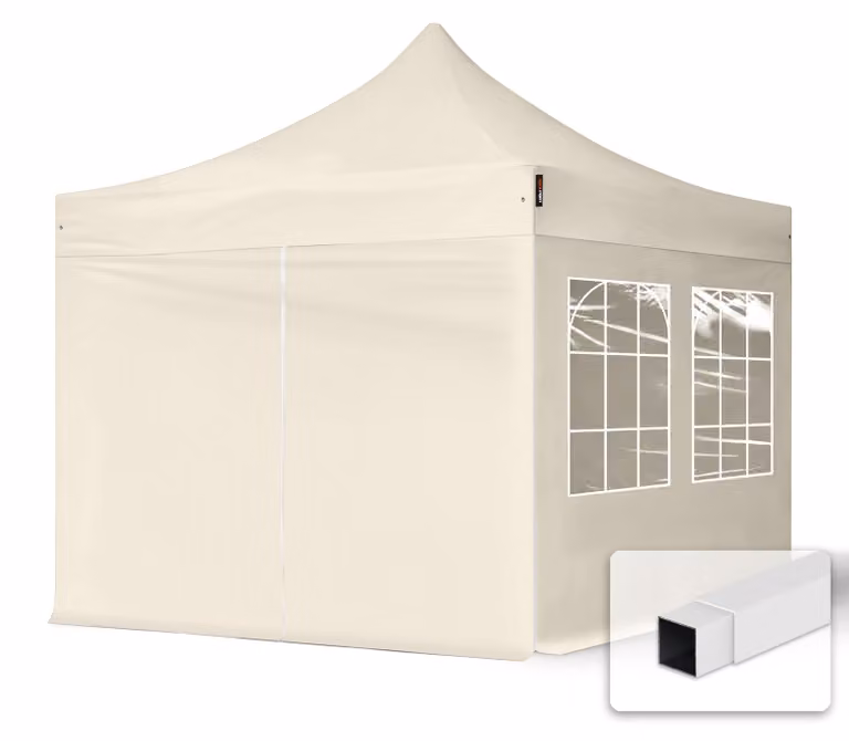 TOOLPORT 3x3m gazebo pieghevole con laterali (finestre), ECONOMY acciaio, crema