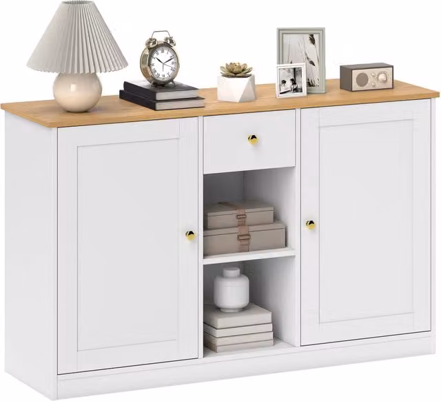 Credenza Minimal bianca con dettagli oro per soggiorno e cucina