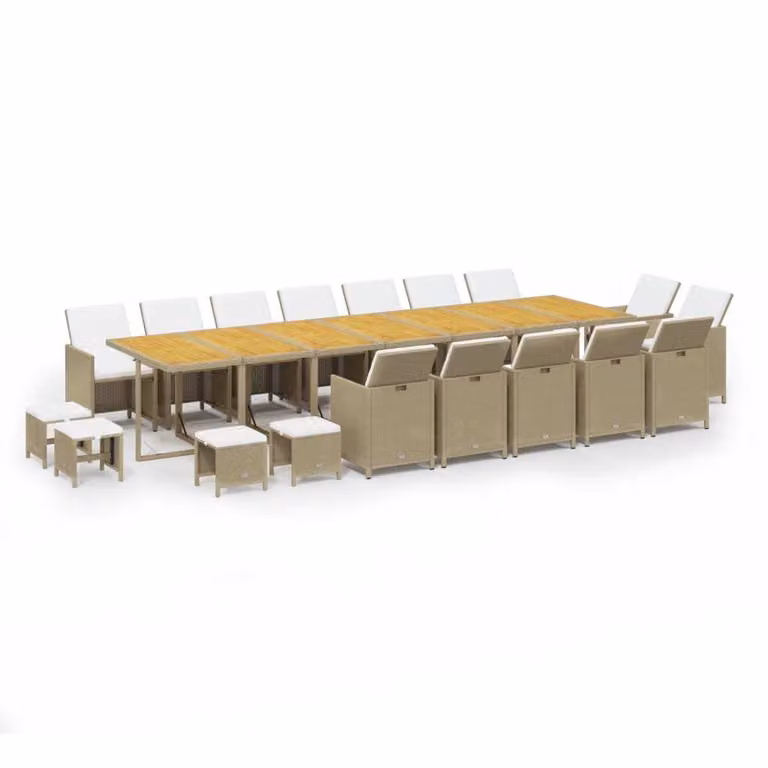 Set da Pranzo per Giardino 19 pz con Cuscini Polyrattan Beige