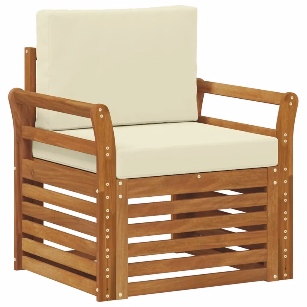 Divano da esterno moderno in legno di acacia massello e poliestere beige per giardino e terrazzo – 2