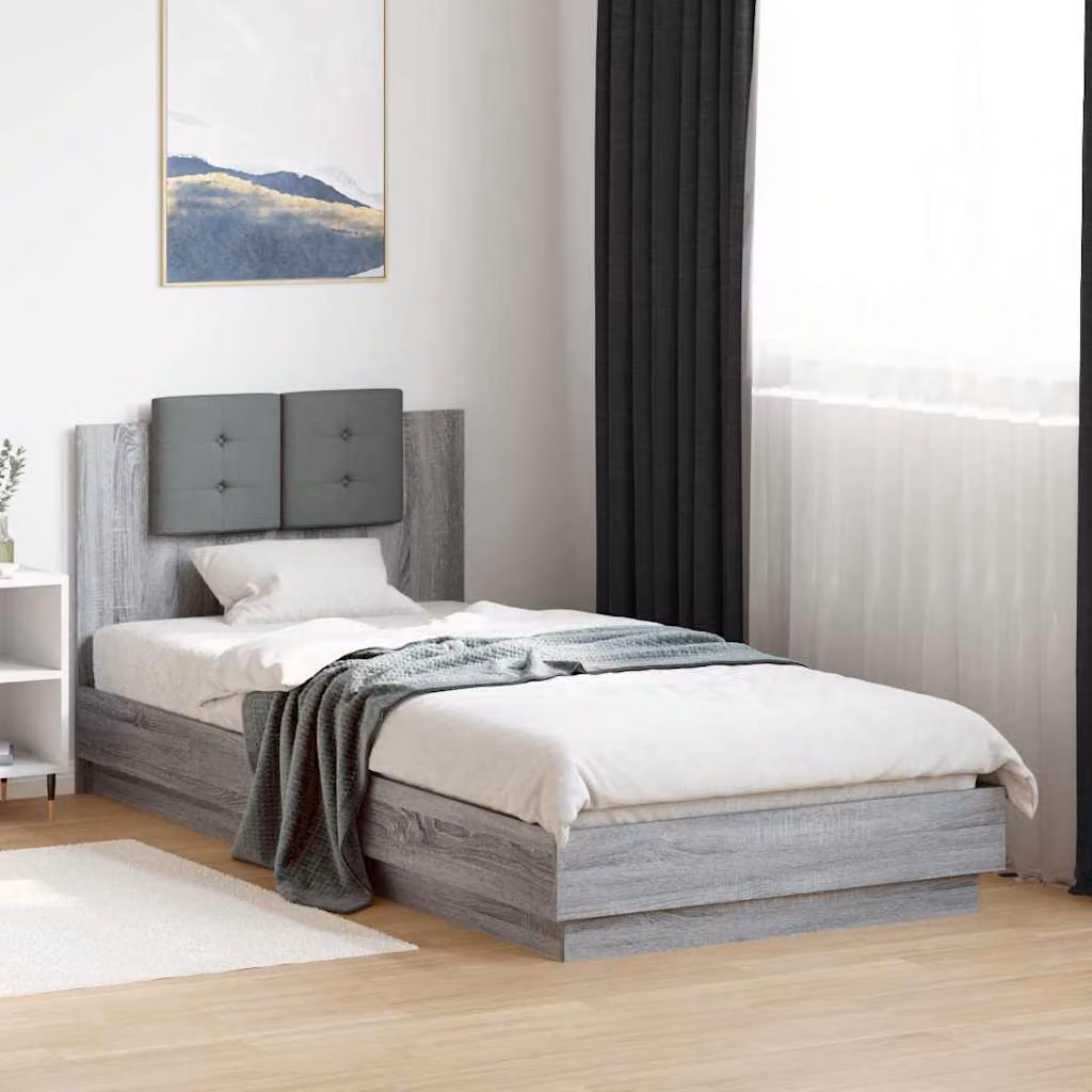 vidaXL Letto con Testiera, Illuminazione LED e Porta USB, Grigio, 90 x 200 cm
