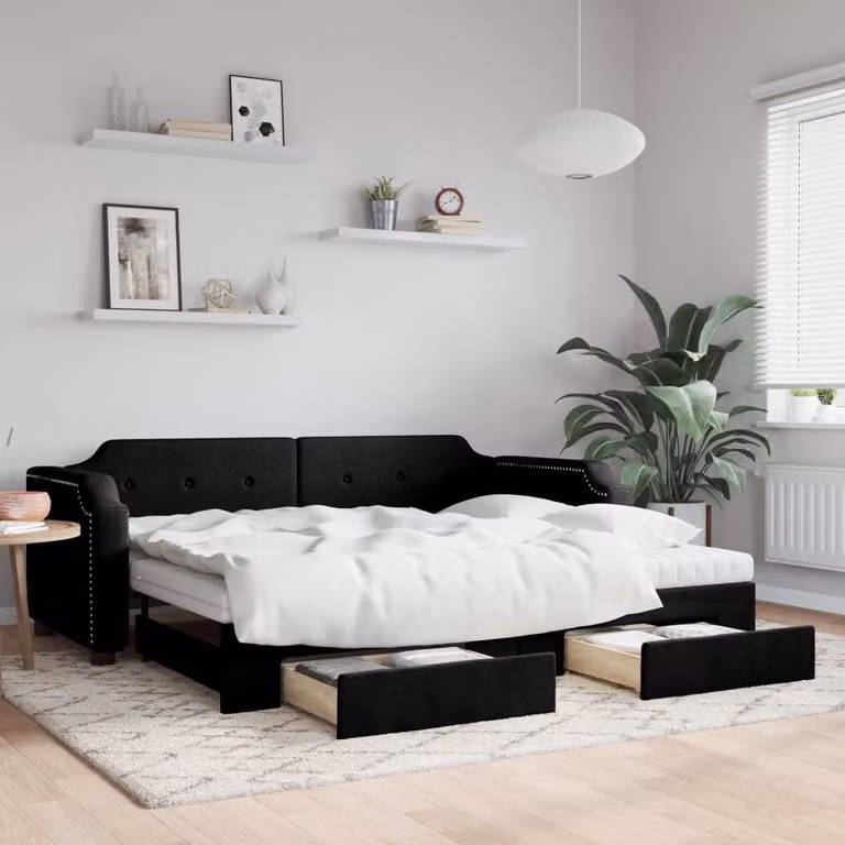 Maison Exclusive - Divano letto estraibile con cassetti, nero, 90x200 cm, rivestimento in tessuto