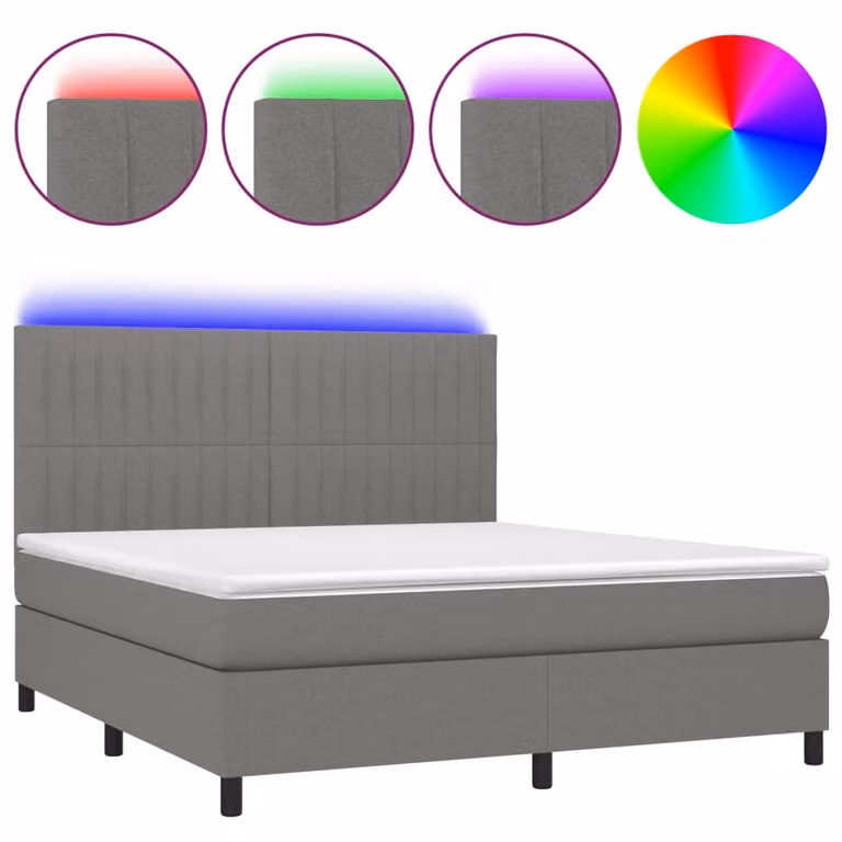 Letto a Molle Materasso e LED Grigio Scuro 160x200cm in Tessuto