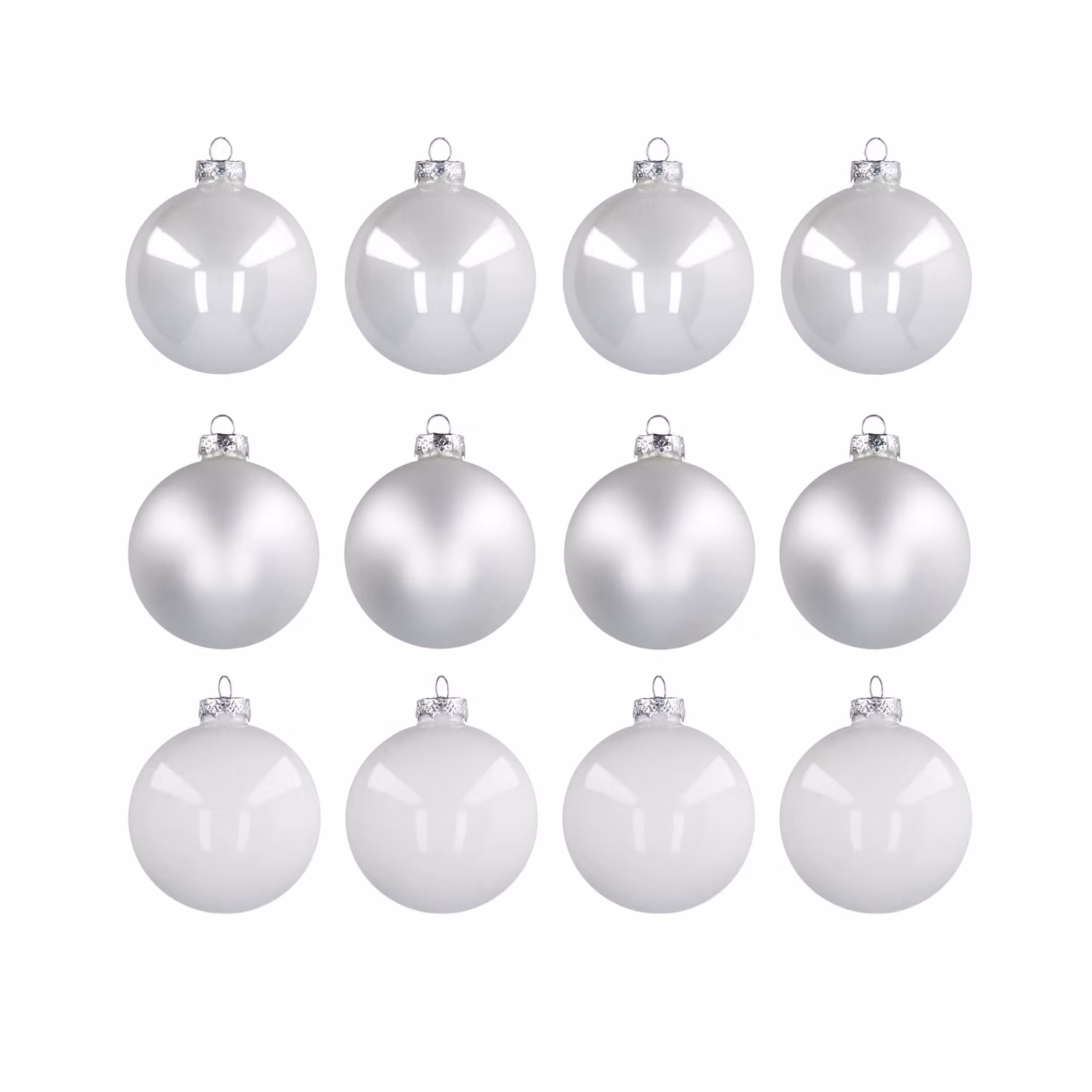 Set di 12 palline di Natale Vestiamo Casa in vetro soffiato bianche e argento, diametro: 6 cm – 1
