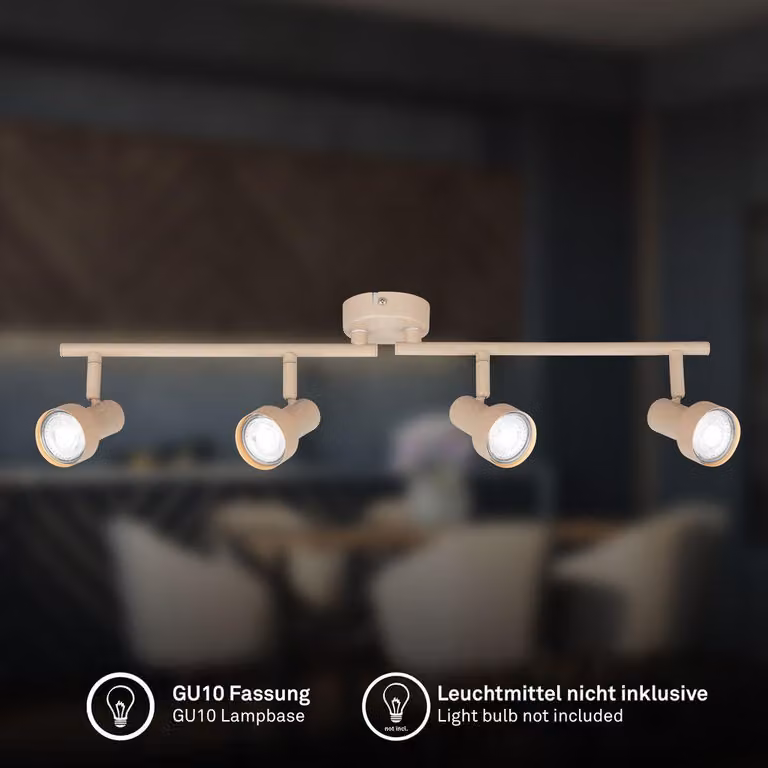 Briloner Plafoniera orientabile 60,5cm attacco GU10 max. 9W 4 luci beige - Faretto da soffitto soggiorno corridoio cucina ufficio
