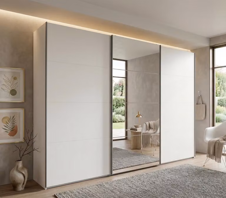 Armadio a porte scorrevoli Ernie bianco con specchio, 270 cm