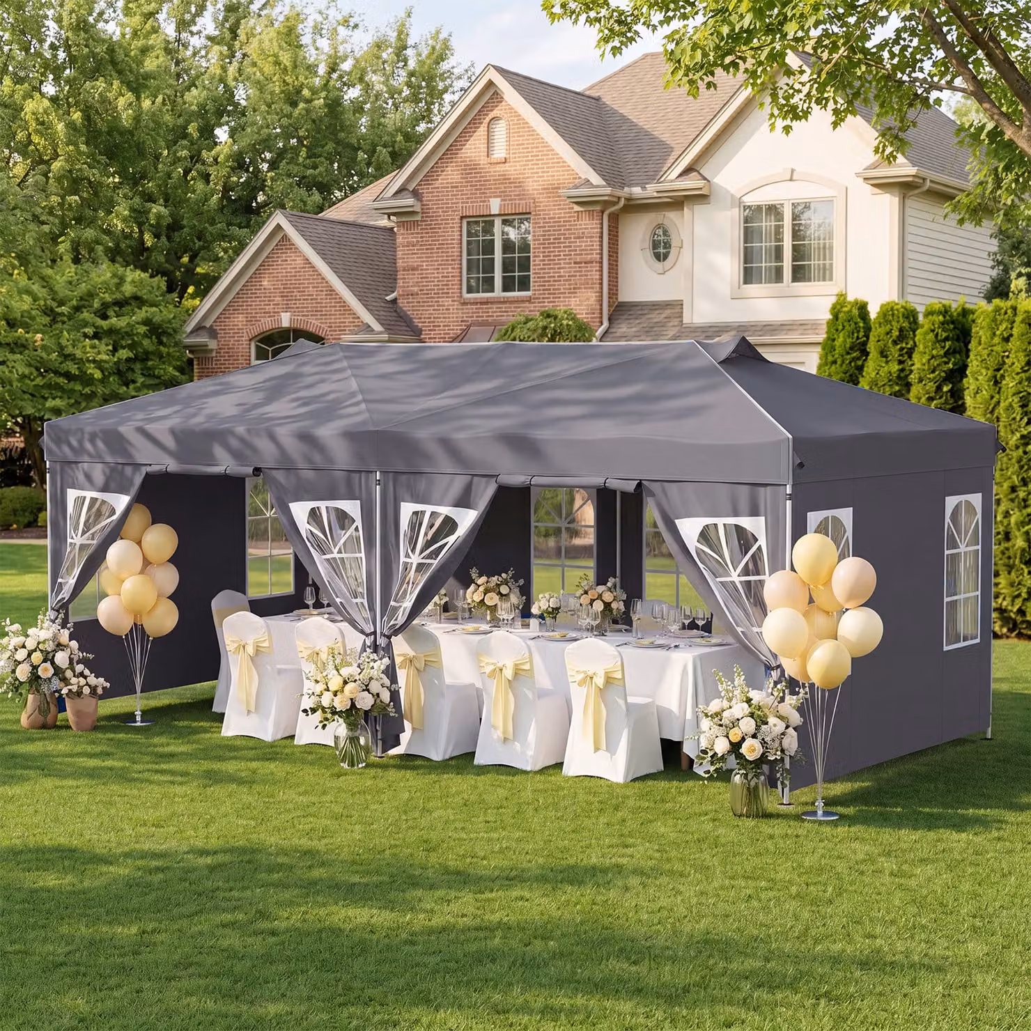 Gazebo da esterno pieghevole Costway con pareti rimovibili e strisce riflettenti, tendone pop up regolabile in altezza, Grigio
