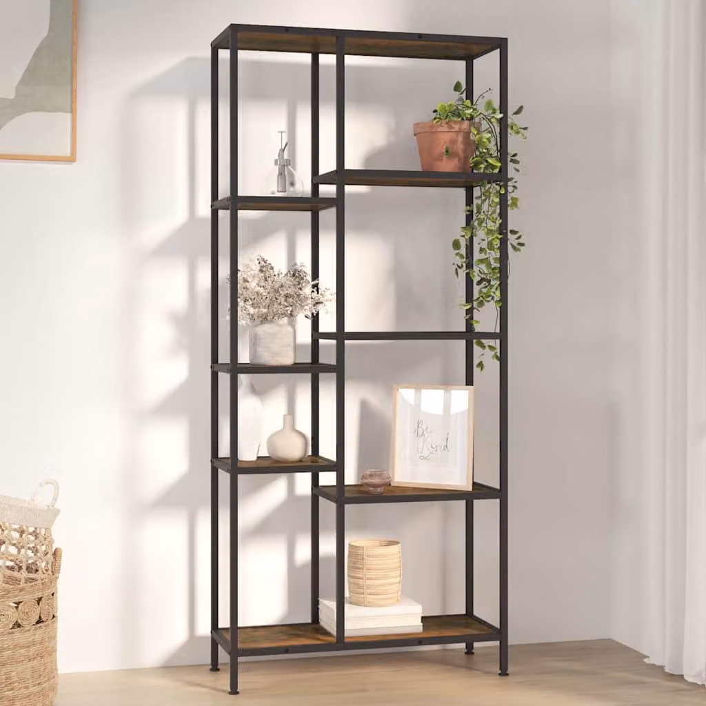 Scaffale per Libri vidaXL in Stile Industriale in Metallo e Legno, Nero e Marrone, L 80 cm x P 30 cm x H 180 cm – 1