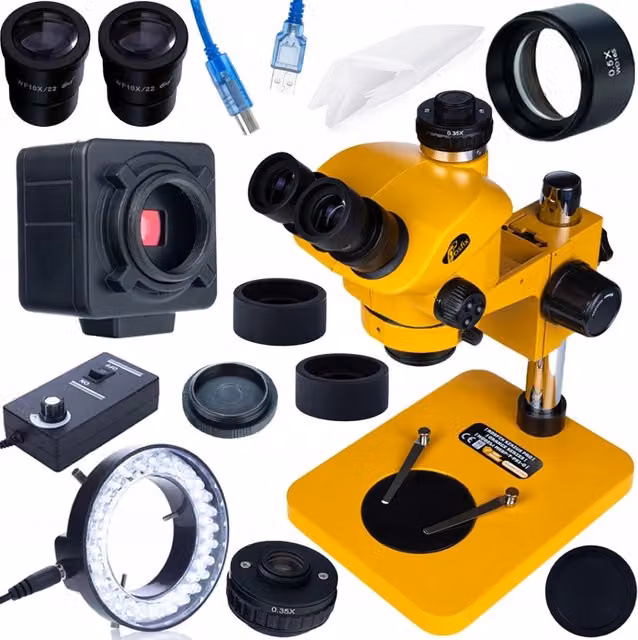 Microscopio Trinoculare Rosfix con Fotocamera USB 5MP, Lente Barlow 0.5x e Innesto C-mount per Ispezione Elettronica