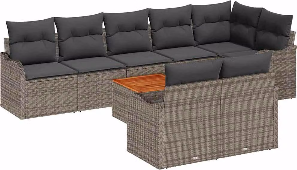 Set Divano da Giardino 9 pcs Grigio polyrattan