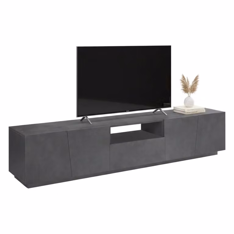 Credenza da soggiorno DMORA Azzurras con 4 ante e 1 cassetto, Grigio Antracite, L: 220 cm, H: 43 cm, P: 46 cm