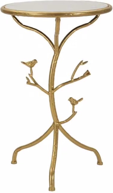 Tavolino Birds Marble Vikasa Home in marmo bianco e ferro oro L: 60 cm, P: 38 cm, H: 38 cm