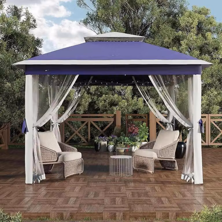 Tenda pop-up - Tenda pieghevole 3,4 x 3,4 m - Zanzariera - Protezione UV50+ e idrorepellente - Altezza regolabile fino a 3 m - Adatta per 5-8 persone - Colore: blu