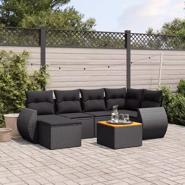 Set Divani da Giardino con Cuscini 7pz Nero Polyrattan 3257434