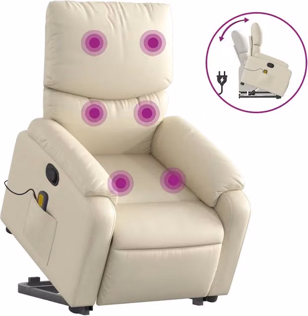 Poltrona | Sedia Relax Alzapersona Reclinabile Massaggio Crema Similpelle