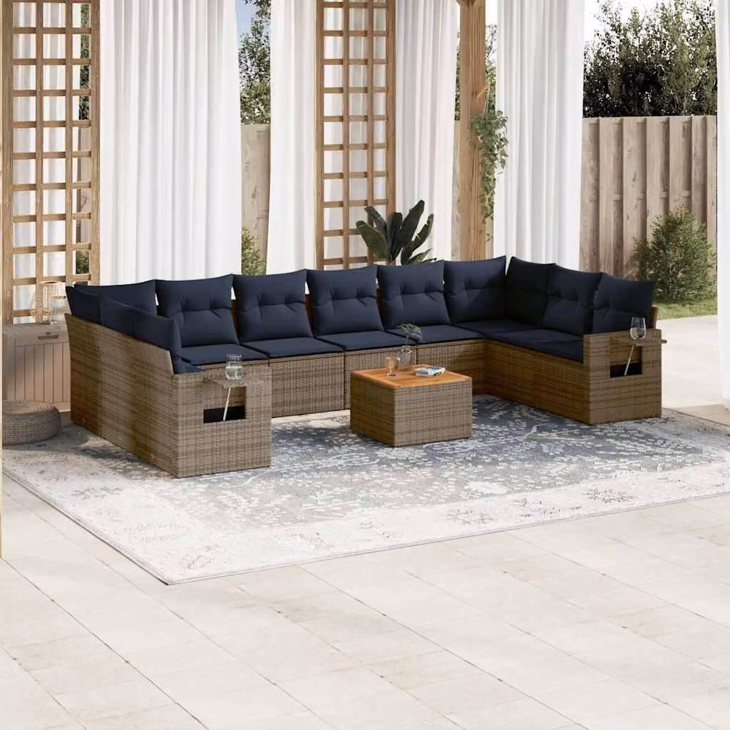 Maison Exclusive - Set da giardino 11 pezzi con cuscini, grigio, polyrattan