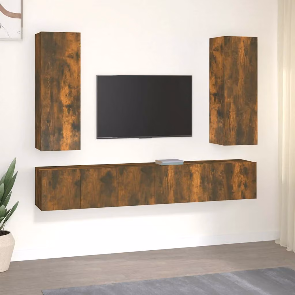 Set di Mobili Porta TV 5 pz vidaXL in Legno Multistrato Colore Marrone Rovere Fumo – 1