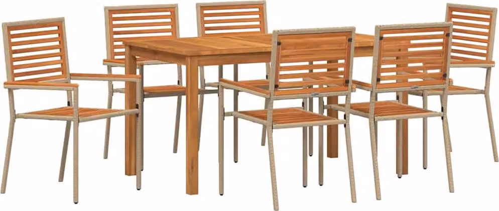 Set da Pranzo per Giardino 7 pcs Beige Legno di Acacia Massello