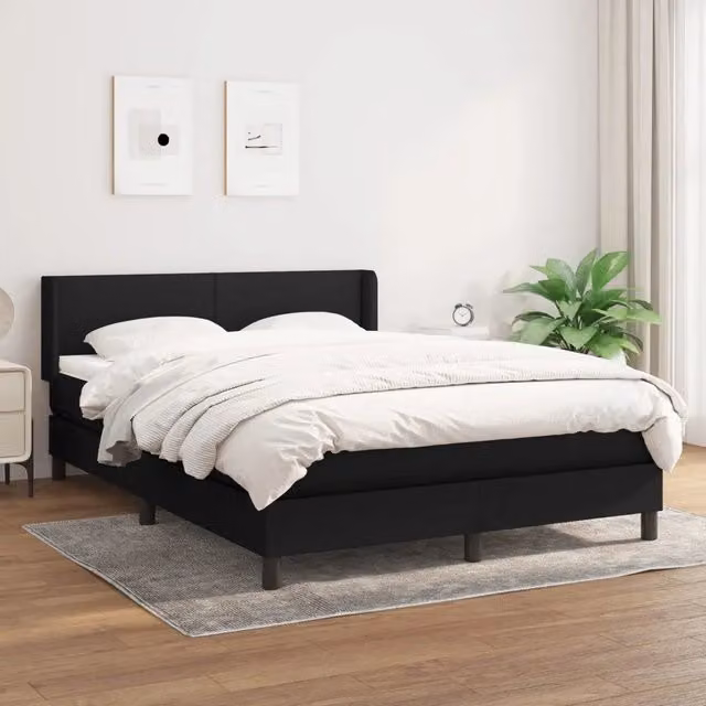 Letto Ibrido vidaXL con Giroletto a Molle e Materasso in Tessuto Nero e Bianco L/P/H: 140 x 200 x 25 cm – 1