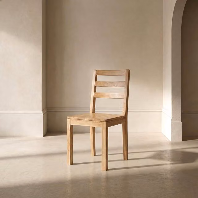 Sedia Liona Banak in legno massiccio di hevea, colore marrone e beige, stile moderno per sala da pranzo