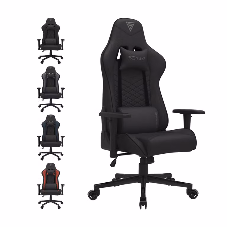 SENSE7 Spellcaster Sedia da gioco in tessuto nero - Sedia da ufficio ergonomica Sedia da scrivania per PC Poltrona da gioco 150 kg Braccioli 2D Inclinazione 160°
