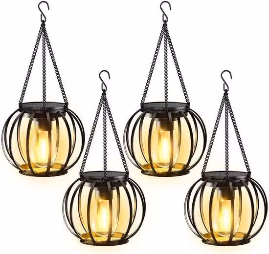 Set di luci solari per esterni, 4 pezzi. Lampade da giardino in metallo con LED, impermeabili, grado di protezione IP65