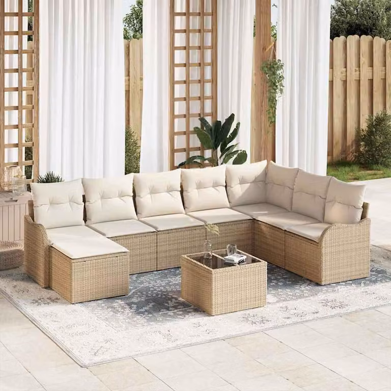 Maison Exclusive - Set Divano da Giardino con cuscino 9 pcs Beige Poly Rattan