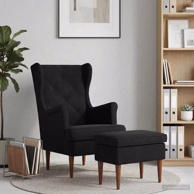 Set Poltrona con Ottoman in Velluto Nero vidaXL per Soggiorno e Camera da Letto