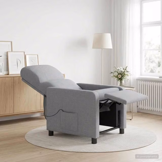 Poltrona relax moderna vidaXL in tessuto grigio con braccioli per soggiorno e ufficio – 1