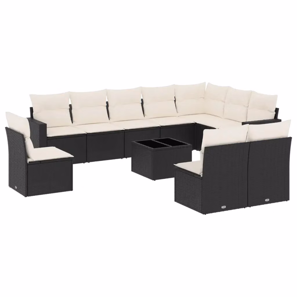 Set di divani da giardino vidaXL 11 pz in polyrattan nero con cuscini e tavolino da esterno – 2