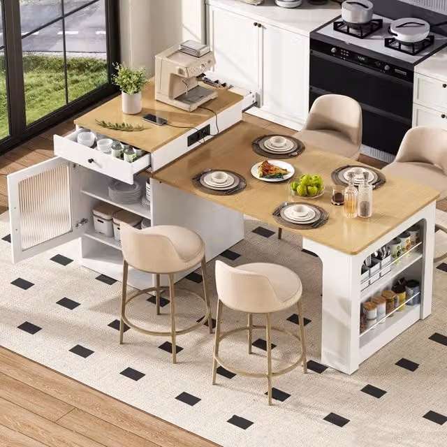 Tavolo da Pranzo Allungabile con Ruote e Piano Rimovibile ¨C Xylo ¨C Bianco
