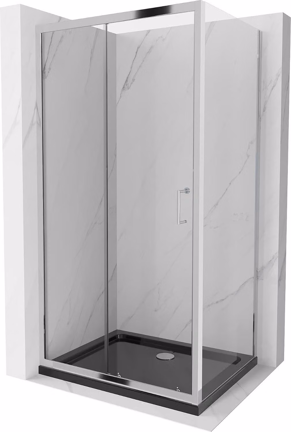 Mexen Apia cabina doccia scorrevole 90 x 70 cm, trasparente, cromo + piatto Flat, nero - 840-090-070-01-00-4070