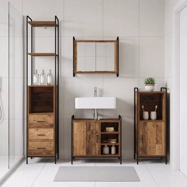 Set di Armadi da Bagno 4 pz Legno antico 40 x 36 x 200,5 cm 3444655
