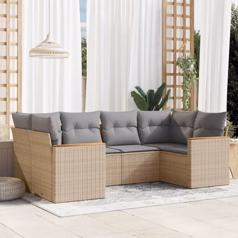 Maison Exclusive - Set Divano da Giardino 6 pz con Cuscini Beige Misto Polyrattan
