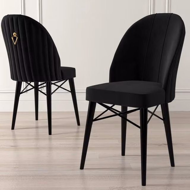 Set di 6 sedie da pranzo DMORA in velluto nero con struttura in metallo stile moderno – 1